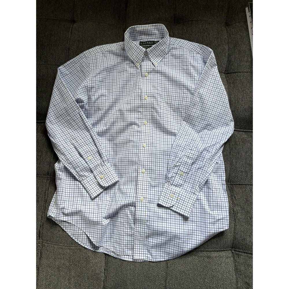 Ralph Lauren Men's Classic Fit White Blue  Check Shirt 16 .5 32/33 Non Iron